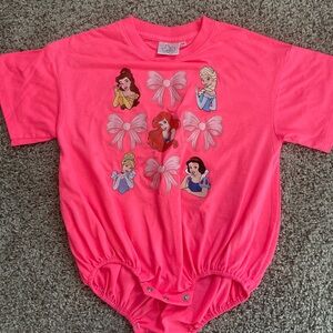 Girls' Hot Pink Princess Bow Bubble Romper